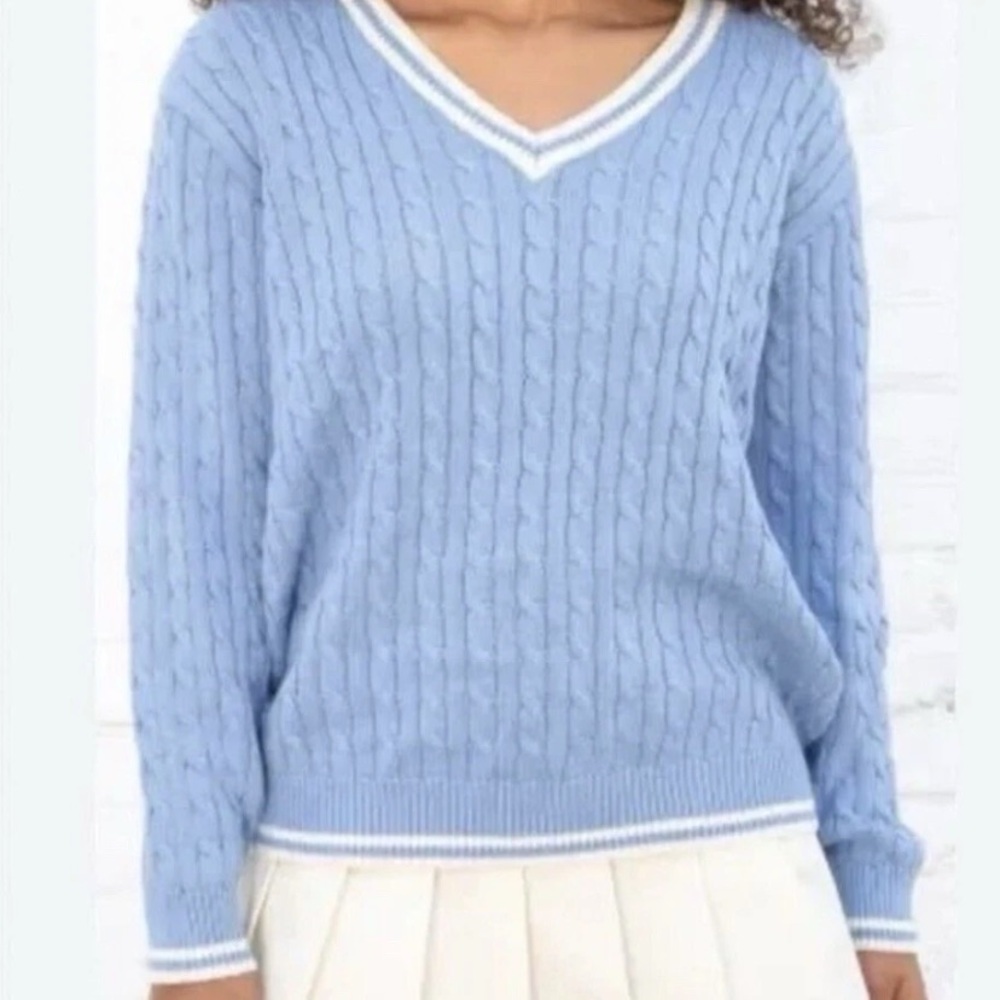 J. Galt Brandy Melville Sweater Womens Medium Cable Knit V-Neck Preppy Fisherman